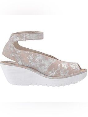 Fly London Yala Corcuma Metallic Rose Wedge Platform Sling Back Sandal Size 8‎